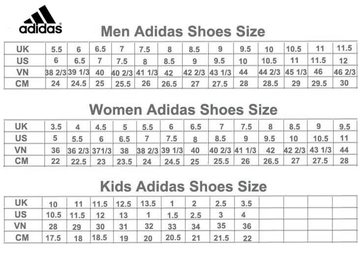 Bảng đo size giày Adidas